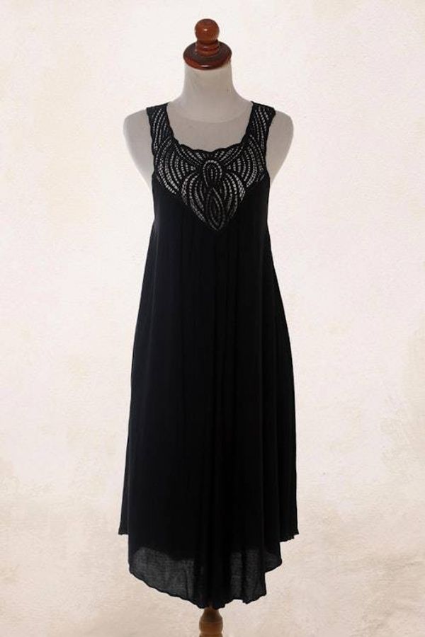 Alternate image for Hand Embroidered Black Cotton Dress Drifting Clouds in Black