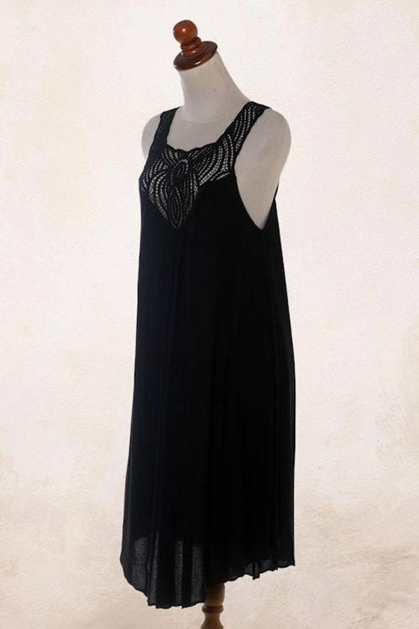 Alternate image for Hand Embroidered Black Cotton Dress Drifting Clouds in Black
