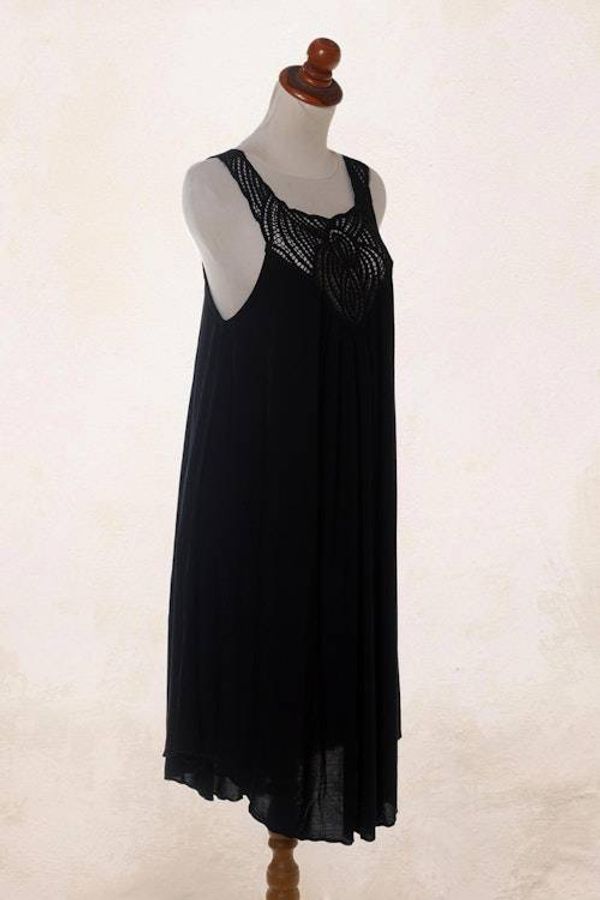 Alternate image for Hand Embroidered Black Cotton Dress Drifting Clouds in Black
