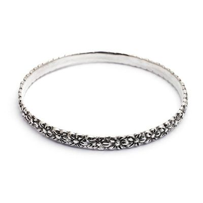 Alternate image for Artisan Handcrafted Floral Sterling Silver Bangle Bracelet Silver Garland