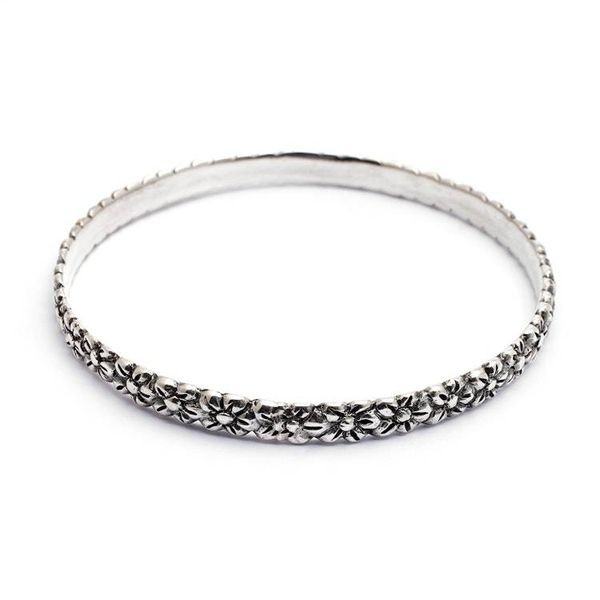 Alternate image for Artisan Handcrafted Floral Sterling Silver Bangle Bracelet Silver Garland