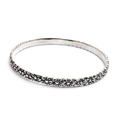 Alternate image for Artisan Handcrafted Floral Sterling Silver Bangle Bracelet Silver Garland