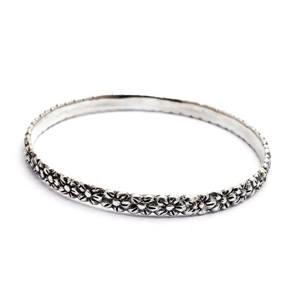 Alternate image for Artisan Handcrafted Floral Sterling Silver Bangle Bracelet Silver Garland