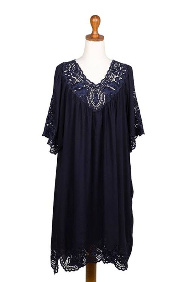 Alternate image for Rayon Dress with Floral and Medallion Embroidered Details Midnight Blue Medallion