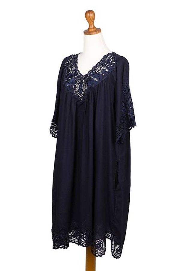 Alternate image for Rayon Dress with Floral and Medallion Embroidered Details Midnight Blue Medallion