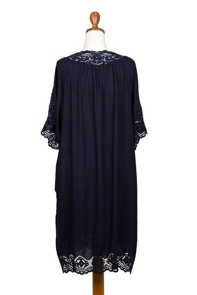Alternate image for Rayon Dress with Floral and Medallion Embroidered Details Midnight Blue Medallion