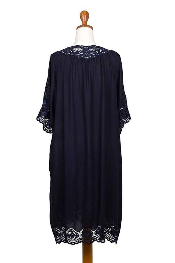 Alternate image for Rayon Dress with Floral and Medallion Embroidered Details Midnight Blue Medallion