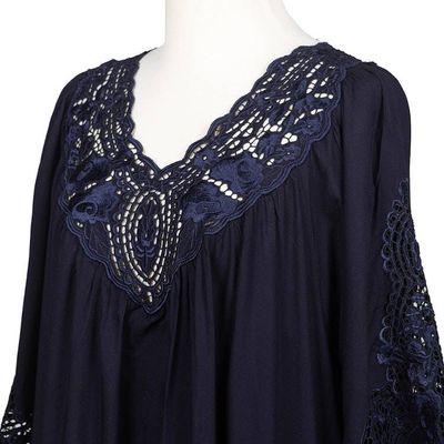 Alternate image for Rayon Dress with Floral and Medallion Embroidered Details Midnight Blue Medallion
