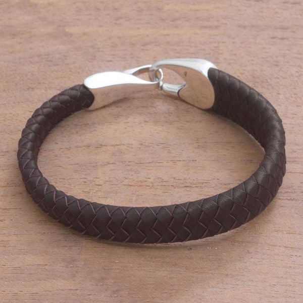 Alternate image for Leather Braided Wristband Bracelet in Brown from Bali Bold Claw in Brown