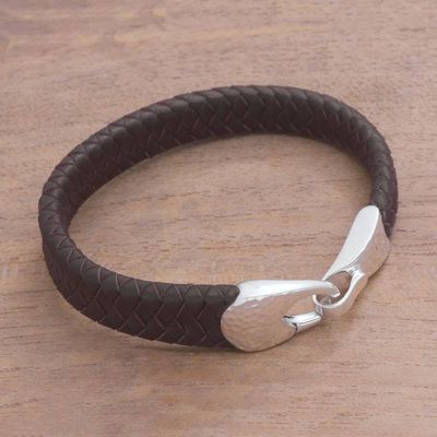 Alternate image for Leather Braided Wristband Bracelet in Brown from Bali Bold Claw in Brown