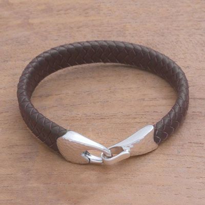 Alternate image for Leather Braided Wristband Bracelet in Brown from Bali Bold Claw in Brown