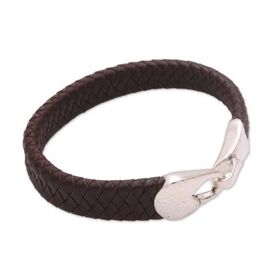 Alternate image for Leather Braided Wristband Bracelet in Brown from Bali Bold Claw in Brown