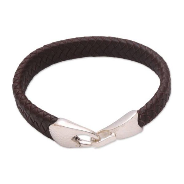 Alternate image for Leather Braided Wristband Bracelet in Brown from Bali Bold Claw in Brown