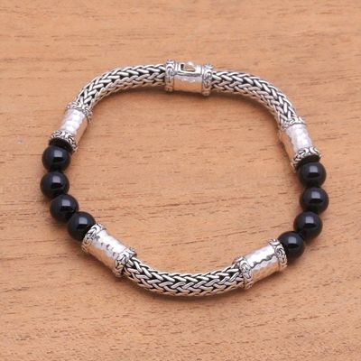 Primary image for Onyx and Sterling Silver Beaded Chain Bracelet from Bali Agreeable Union