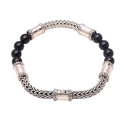 Alternate image for Onyx and Sterling Silver Beaded Chain Bracelet from Bali Agreeable Union