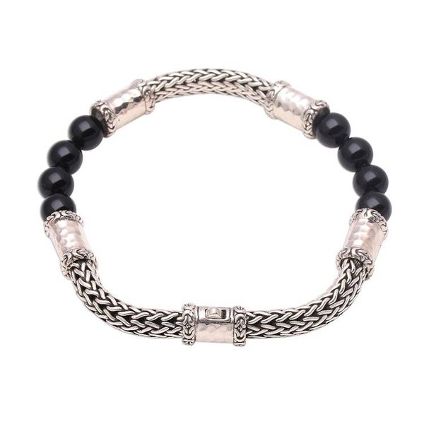 Alternate image for Onyx and Sterling Silver Beaded Chain Bracelet from Bali Agreeable Union