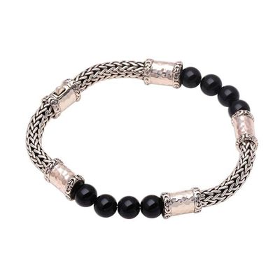 Alternate image for Onyx and Sterling Silver Beaded Chain Bracelet from Bali Agreeable Union