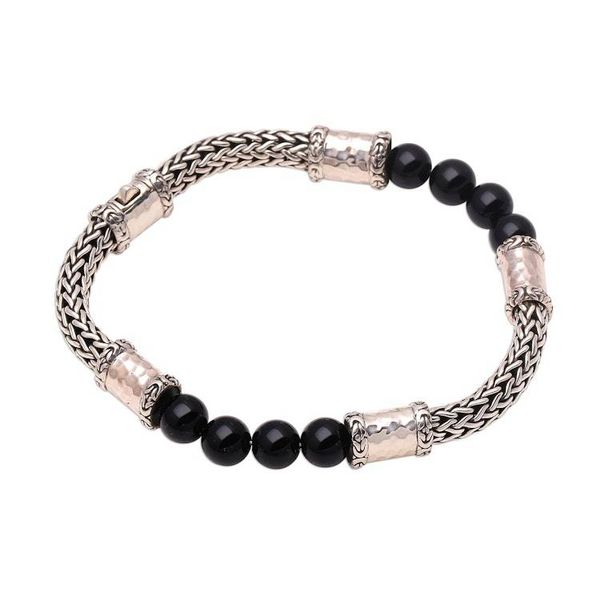 Alternate image for Onyx and Sterling Silver Beaded Chain Bracelet from Bali Agreeable Union