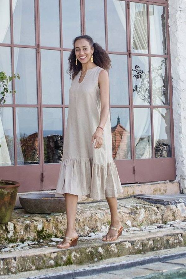 Alternate image for Handmade Taupe Linen Sleeveless Ruffle Sundress from Bali Breeze Wave