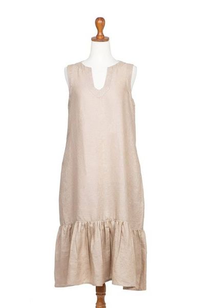 Alternate image for Handmade Taupe Linen Sleeveless Ruffle Sundress from Bali Breeze Wave