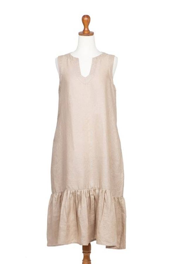 Alternate image for Handmade Taupe Linen Sleeveless Ruffle Sundress from Bali Breeze Wave