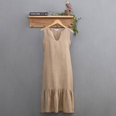 Alternate image for Handmade Taupe Linen Sleeveless Ruffle Sundress from Bali Breeze Wave