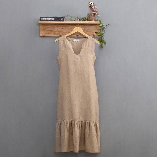 Alternate image for Handmade Taupe Linen Sleeveless Ruffle Sundress from Bali Breeze Wave