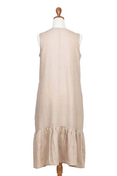 Alternate image for Handmade Taupe Linen Sleeveless Ruffle Sundress from Bali Breeze Wave