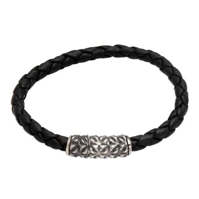 Primary image for Artisan Crafted Sterling Silver and Leather Braided Bracelet Braided in Black