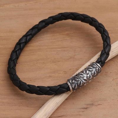 Alternate image for Artisan Crafted Sterling Silver and Leather Braided Bracelet Braided in Black