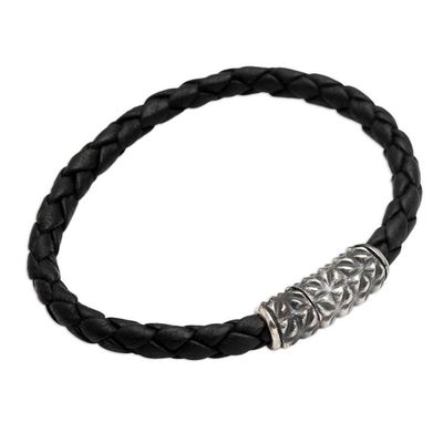 Alternate image for Artisan Crafted Sterling Silver and Leather Braided Bracelet Braided in Black