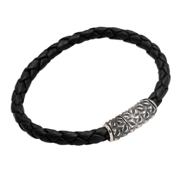 Alternate image for Artisan Crafted Sterling Silver and Leather Braided Bracelet Braided in Black