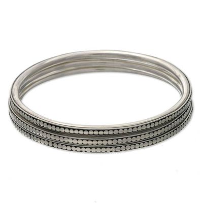 Primary image for Sterling Silver Bangle Bracelets Set of 3 Moon Silver