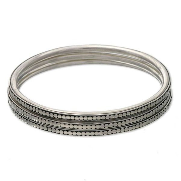 Alternate image for Sterling Silver Bangle Bracelets Set of 3 Moon Silver