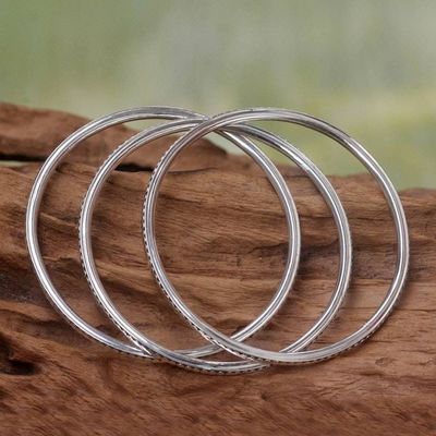 Alternate image for Sterling Silver Bangle Bracelets Set of 3 Moon Silver