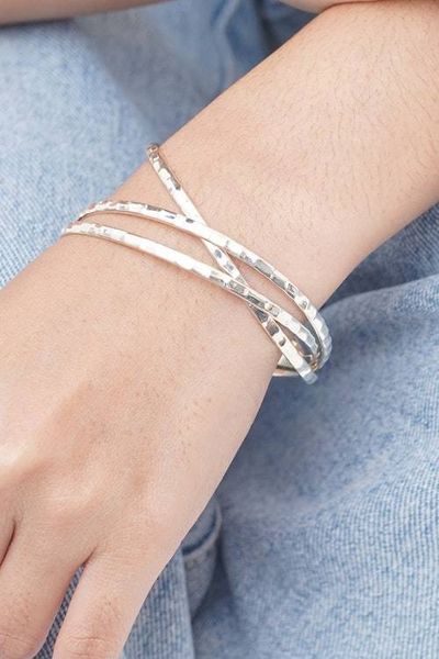 Alternate image for Balinese Womens Sterling Silver Bangle Bracelet Sterling Circles
