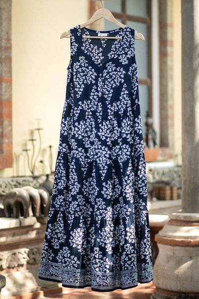 Primary image for Clover-Themed Batik Midnight and White Rayon Tiered Sundress Lucky Midnight