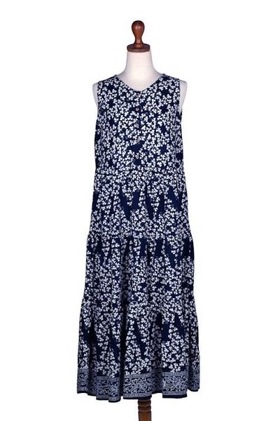 Alternate image for Clover-Themed Batik Midnight and White Rayon Tiered Sundress Lucky Midnight