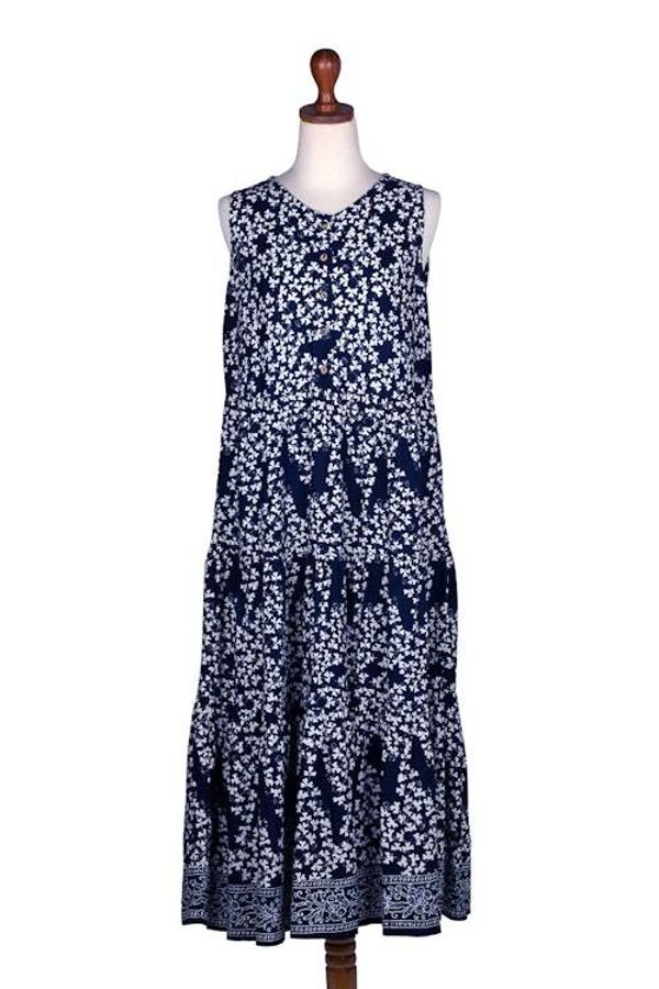 Alternate image for Clover-Themed Batik Midnight and White Rayon Tiered Sundress Lucky Midnight
