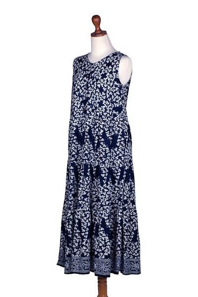 Alternate image for Clover-Themed Batik Midnight and White Rayon Tiered Sundress Lucky Midnight
