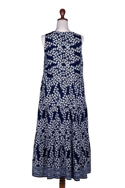 Alternate image for Clover-Themed Batik Midnight and White Rayon Tiered Sundress Lucky Midnight