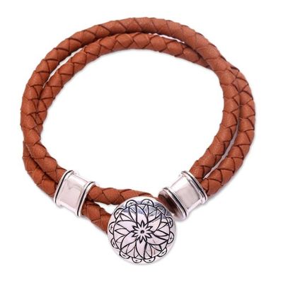 Primary image for Leather Accent Sterling Silver Bracelet with Lotus Pendant Lotus