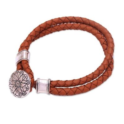 Alternate image for Leather Accent Sterling Silver Bracelet with Lotus Pendant Lotus