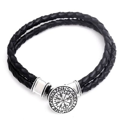 Alternate image for Mens Sterling Silver and Leather Bracelet from Bali Runic Compass