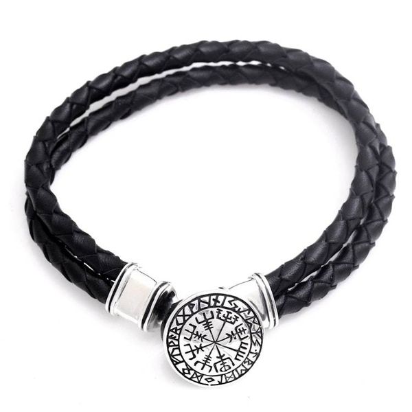 Alternate image for Mens Sterling Silver and Leather Bracelet from Bali Runic Compass