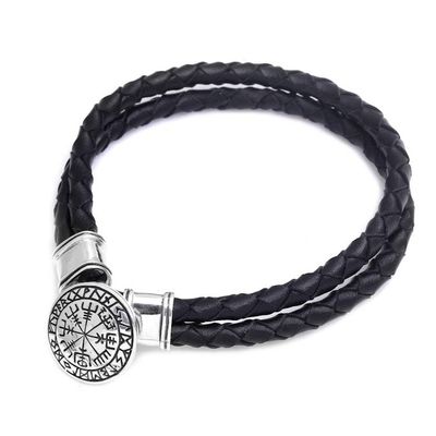 Alternate image for Mens Sterling Silver and Leather Bracelet from Bali Runic Compass