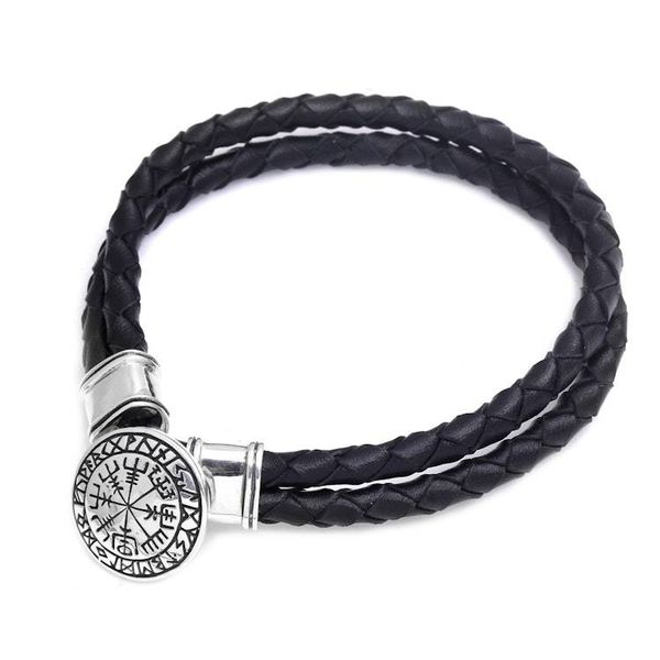 Alternate image for Mens Sterling Silver and Leather Bracelet from Bali Runic Compass