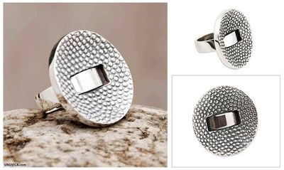 Alternate image for Textured Silver Handmade Ring Modern Dots