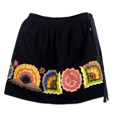 Alternate image for Handmade Black Floral Embroidered Mini Skirt from Peru Qashwa