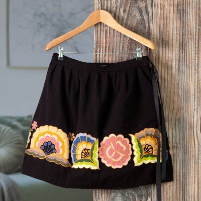 Alternate image for Handmade Black Floral Embroidered Mini Skirt from Peru Qashwa